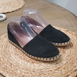 Saks Fifth Avenue Suede leather d’orsay espadrille flats, Black, Size 38/8